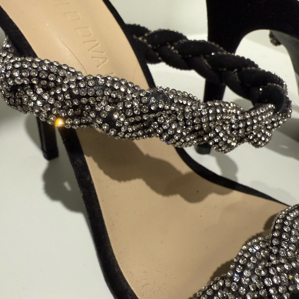 Wild Diva Black and Silver Crystal Heels